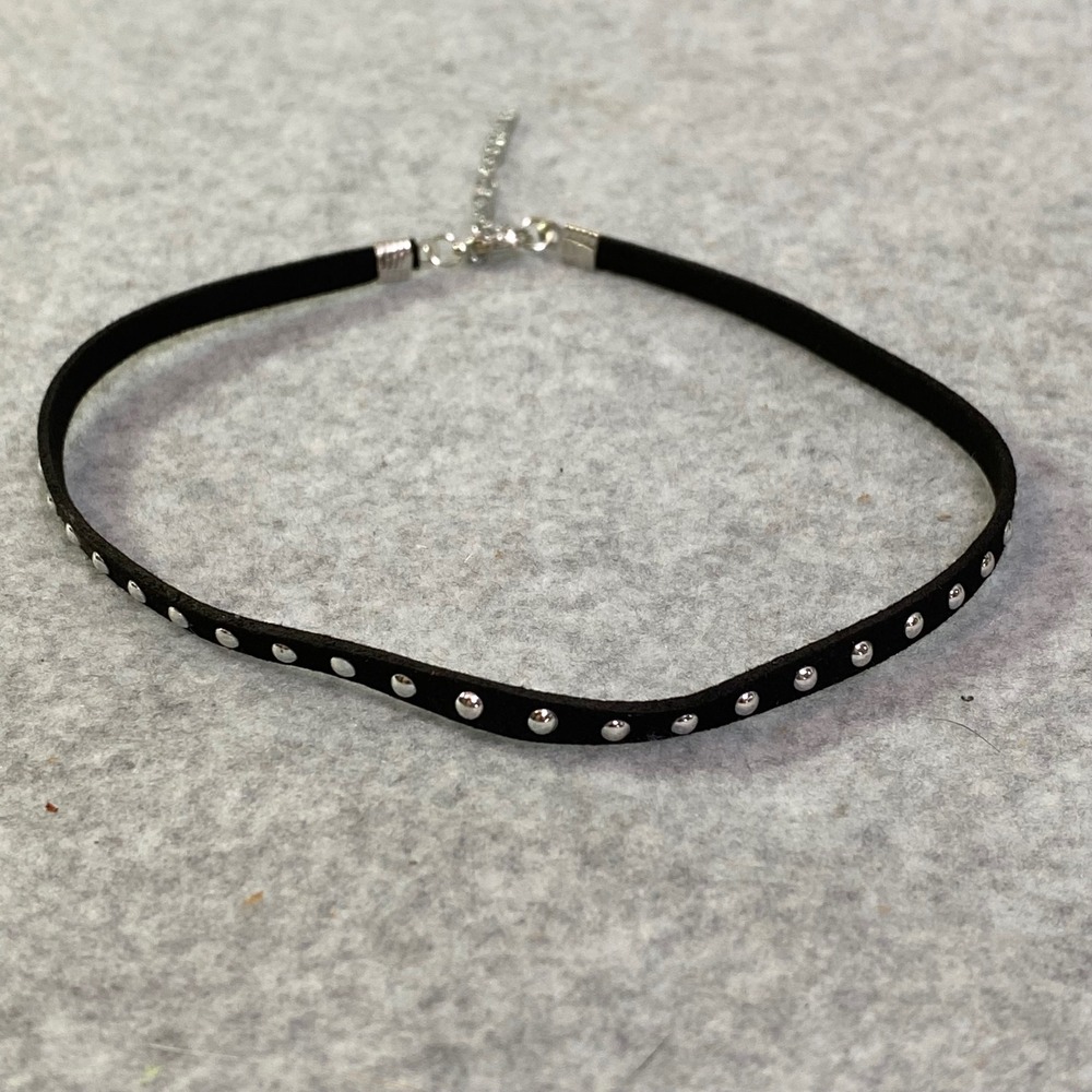 Choker Necklace Women's Black Silver Studded Faux Suede Grunge Alt Edgy 90s New